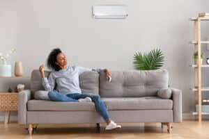 woman sitting on couch