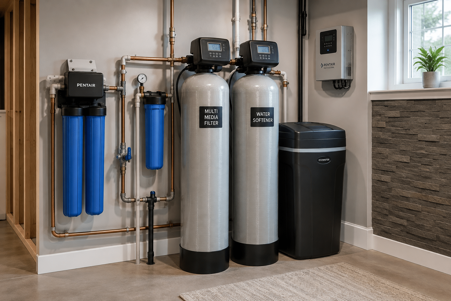 Whole-house water treatment and filtration system